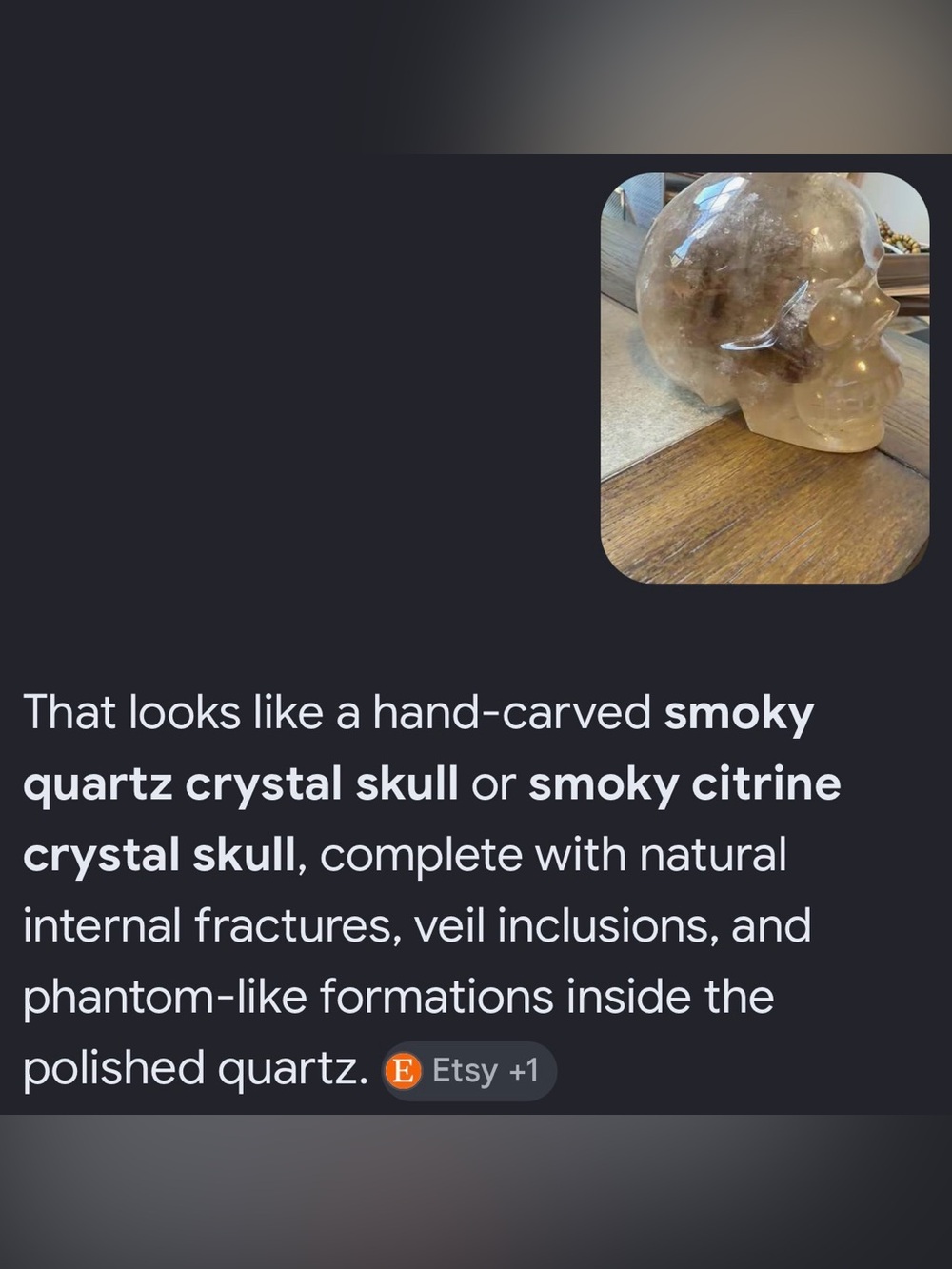 Smoky Quartz Crystal Skull Sculpture - Decorative Home Art - Picture 3 of 3